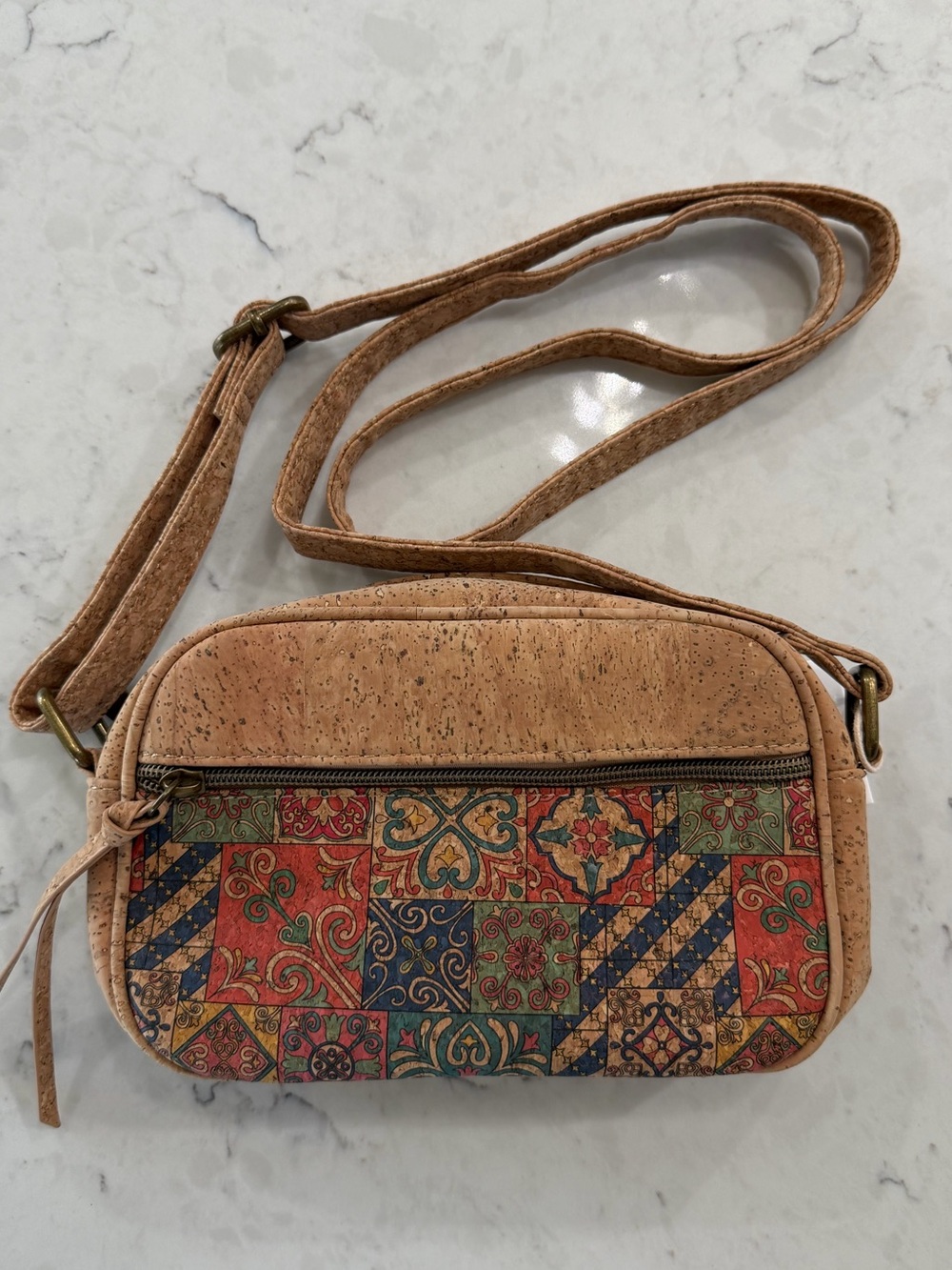 Women’s Cork Patterned Patchwork Crossbody Bag-New